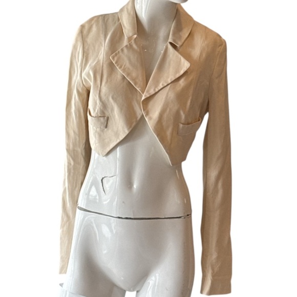 Haute Hippie Cream Silk Cropped Tuxedo Jacket Size Small - Picture 2 of 15